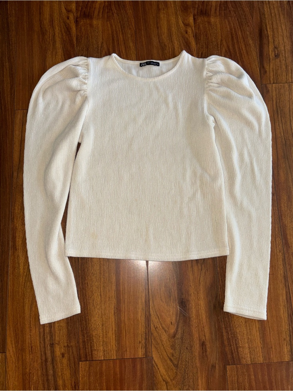 Zara Cream Puff-Sleeve Long Sleeve Top